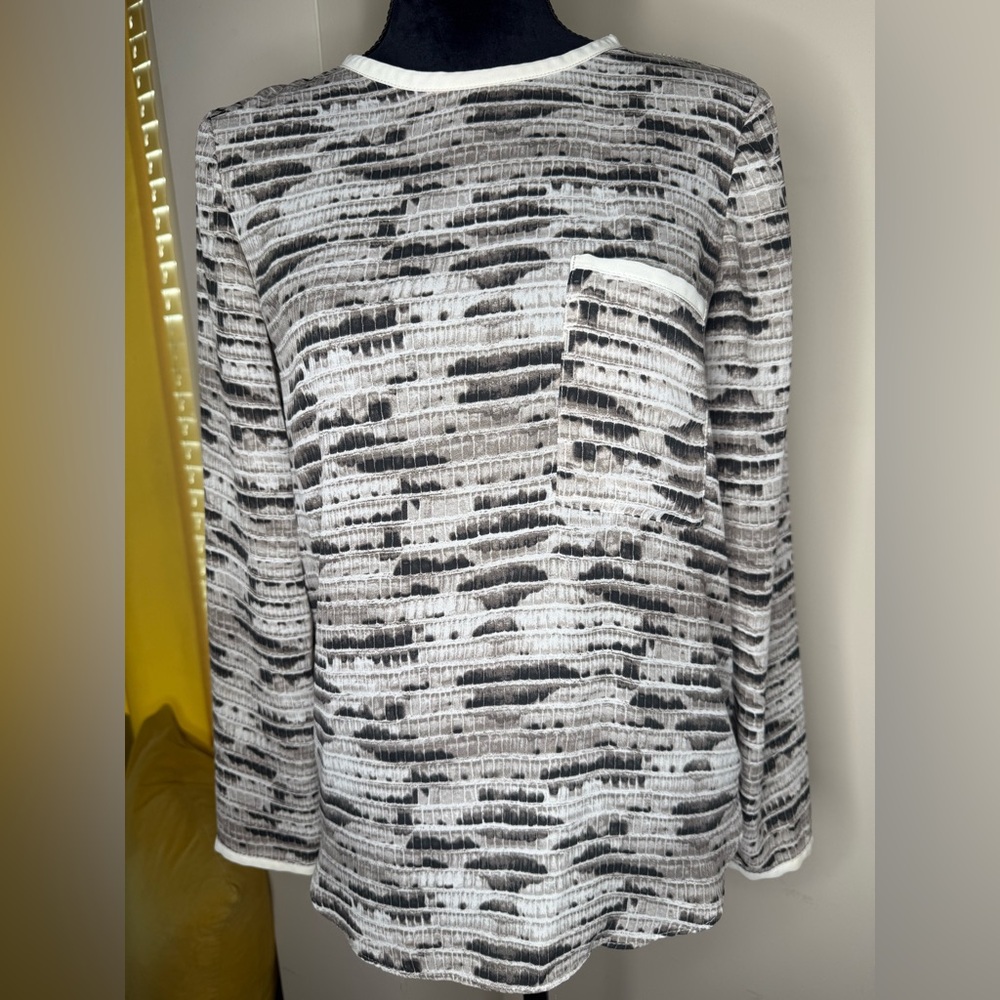 ZARA BASIC Snake skin Print Blouse Top ivory trim Size Small